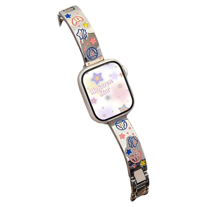 适用iWatch星球涂鸦风金属手镯