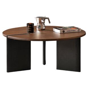 源氏木语实木茶几客厅意式轻奢小户型边几黑胡桃木创意组合圆几