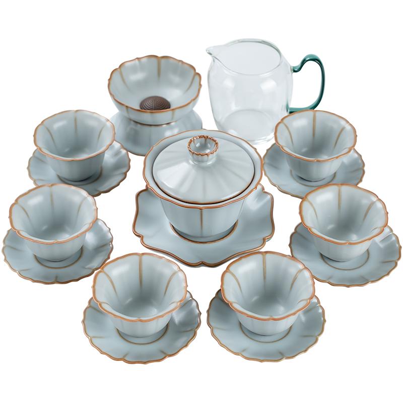 汝窑花形功夫茶具可开片茶具套装