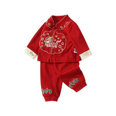 婴儿衣服春秋女宝宝喜庆中式分体男孩套装周岁礼服拜年新年过年服