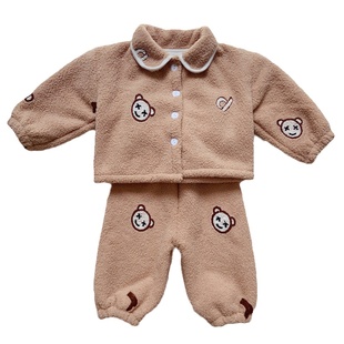 儿童睡衣秋冬季加绒加厚珊瑚绒男童女孩法兰绒宝宝家居服套装冬款