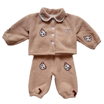 加厚家居服套装法兰绒儿童睡衣