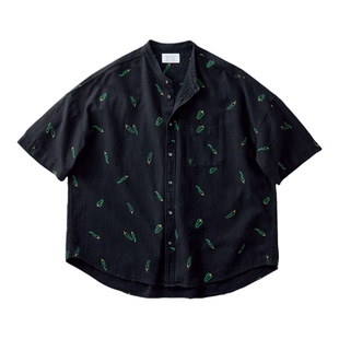秋季新品 桑妮库拉/Sunny clouds 男式棉麻立领青椒印花衬衫短袖