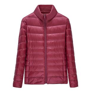 妈妈秋冬轻薄羽绒服女短款立领外套中老年人保暖打底连帽轻薄上衣