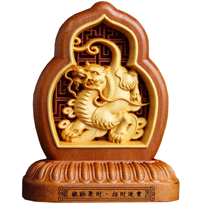 黄杨木雕貔貅出入平安汽车摆件男