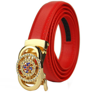 新款时来运转女士自动扣腰带百搭时尚带钻皮带女细个性网红不打孔