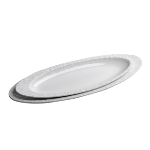 山水一间细长条盘白色陶瓷菜盘椭圆形带鱼盘酒店会所位上刀鱼盘