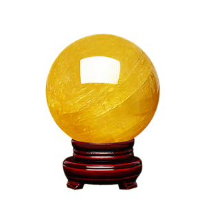 正品天然黄色水晶球摆件原石厨房客厅办公室高档旺招财风水转运球
