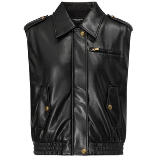 【态度猫旅】FF仿佛马甲女2025秋新款酷飒机车风短款无袖皮外套女