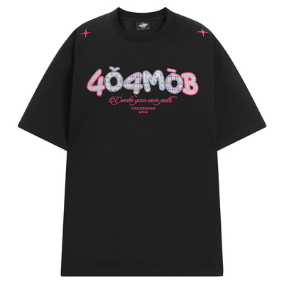 404MOB撞色立体贴布刺绣拼接半袖T恤夏季情侣宽松圆领国潮牌短袖t