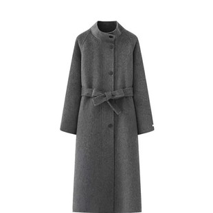 极简风双面羊毛呢大衣女中长款立领系带收腰高级感双面羊绒外套