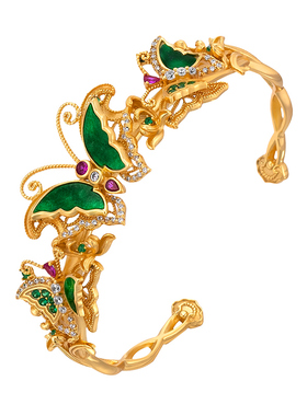 非遗花丝镂空天然干青翡翠银手镯