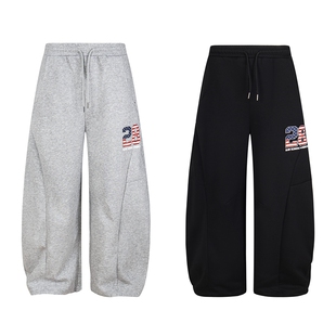VIGB 原创国潮美式印花男女重磅hiphop运动长裤复古宽松拖地裤子