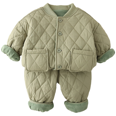 婴儿衣服男女童加绒夹棉两件套