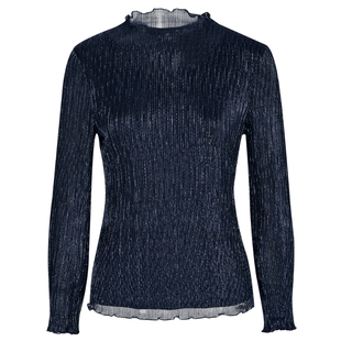 【经典爆款】NAERSI娜尔思水波纹叠透V领长袖衬衫春秋季上衣女