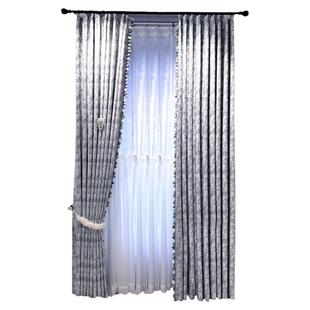 2025年新款高级感轻奢法式客厅卧室蓝色雪尼尔遮光花布窗帘百合