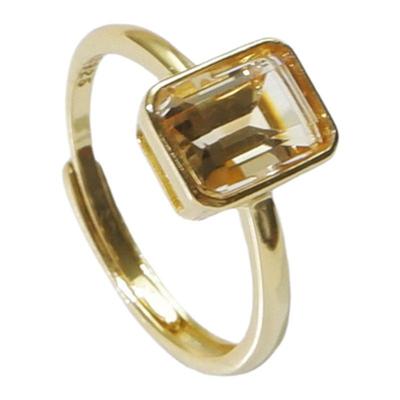 招财转运暴富方形简约黄水晶戒指