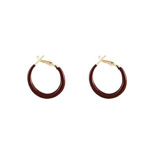 复古美拉德咖色大圈圈耳环气质925银针耳钉轻奢圆脸显瘦耳圈耳饰