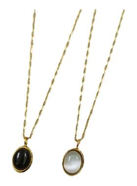 黑白色猫眼石丝绒光泽椭圆18K金