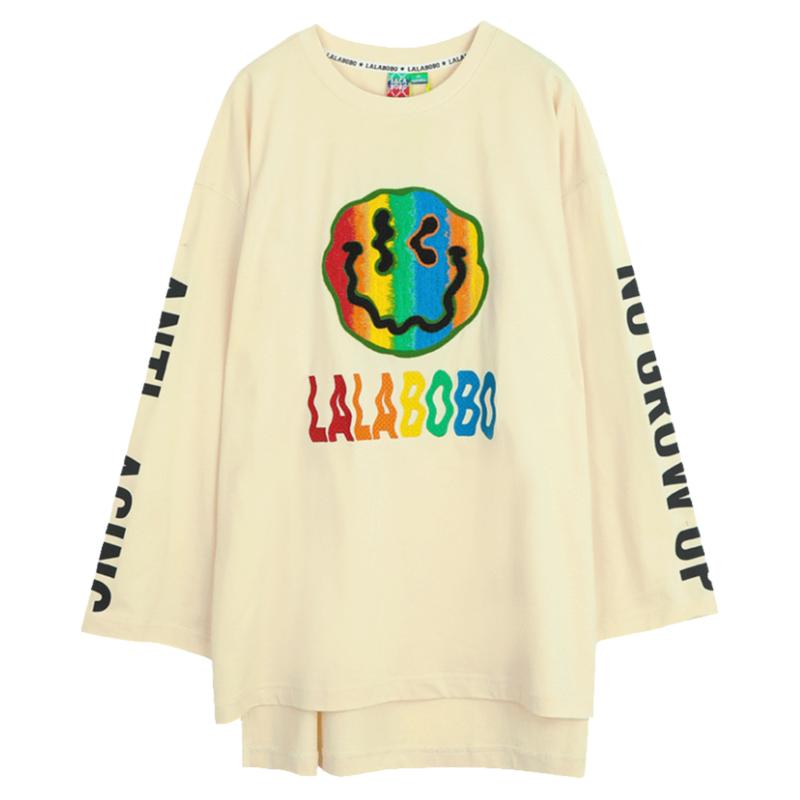 LALABOBO早秋新品潮流百搭笑脸美式款字母长袖T恤女|LBCC-WSDT23
