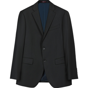 乔治白男士秋冬新款西服平驳领黑色商务休闲合体版黑色西装外套