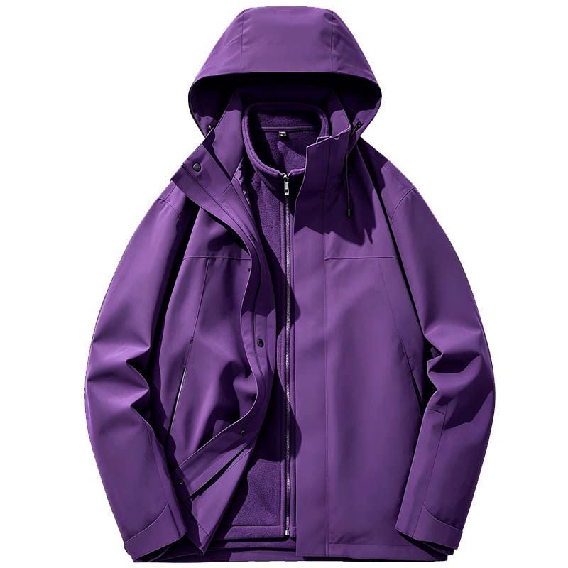 灰色冲锋衣工作服定制印logo户外三合一秋冬防风防水外套工装刺绣