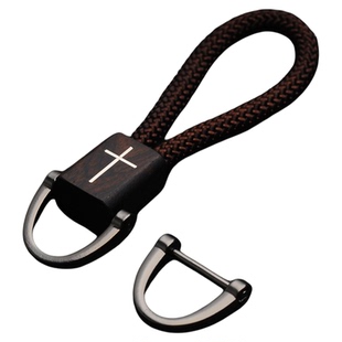 高档檀木镶银十字架个性创意男车载钥匙扣刻字挂饰手工礼品女吊坠