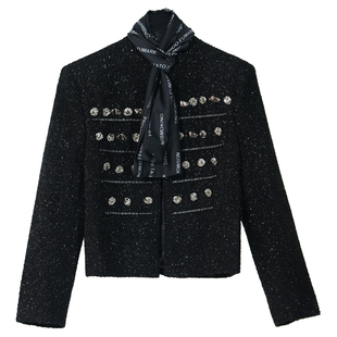 VE2 视觉系满天星舞台演出短款小香风外套挺括垫肩男团丝巾夹克潮