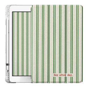适用ipad2021绿色条纹9平板保护套pro11带笔槽mini6简约5苹果10.2简约9.7寸2020/18新款19三折式air4创意3壳2