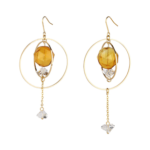 【有耳夹】「会转动的行星轨道」原创手作焦糖玻璃精致包金耳环女