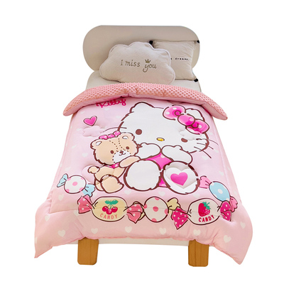 凯蒂猫针织棉豆豆绒被子数码印花