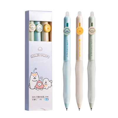 得力可擦中性笔小狗日记小学生用3-5年级可擦笔晶蓝色按动子弹头黑色0.5mm写错即擦笔儿童写字水笔可擦SA295