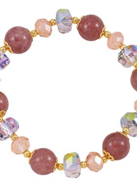 草莓晶串珠粉水晶手链轻奢小众