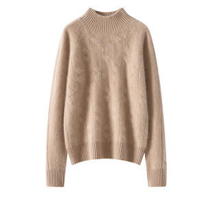 康赛妮~七针加厚半高领插肩绞花山羊绒衫女宽松显瘦毛衣百搭打底