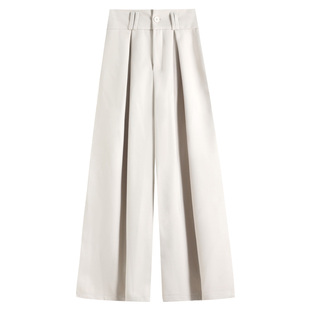 拉夏贝尔黑色毛呢西装裤女秋冬新款高腰垂感小个子加绒九分阔腿裤