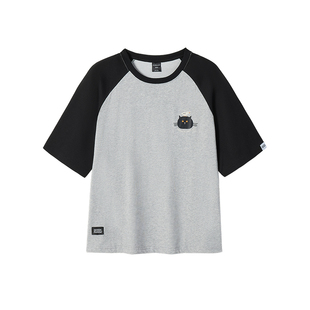 250g韦恩泽维尔加大宽松大码男夏圆领卡通印花撞色插肩袖T恤9386