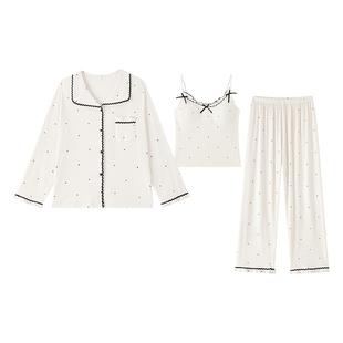 冰丝睡衣三件套女春秋莫代尔带胸垫长袖吊带丝绸家居服夏2026新款