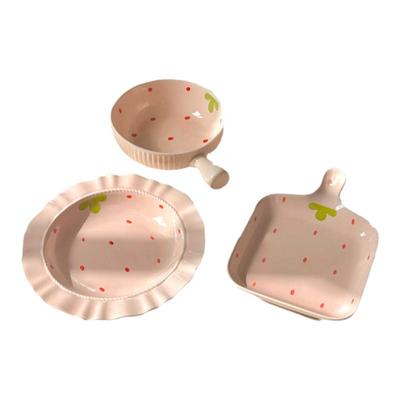 少女心奶油草莓系列一人食釉下彩手把碗焗饭碗泡面碗陶瓷餐具套装