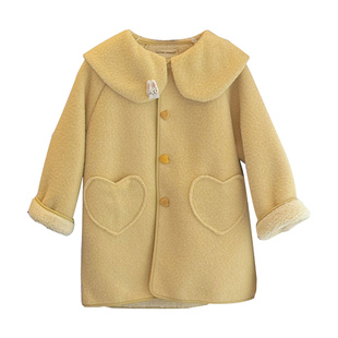 女童小兔子毛呢大衣25年冬儿童女孩加绒中长款甜美娃娃领保暖外套