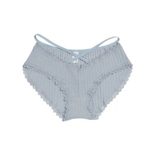 XIAOMiWU 交叉欧美深V纯棉三角裤性感蕾丝边螺纹面料低腰女内裤