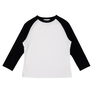 7AM10PM 牛角T恤女修身显瘦黑拼灰色插肩九分袖百搭内搭打底上衣