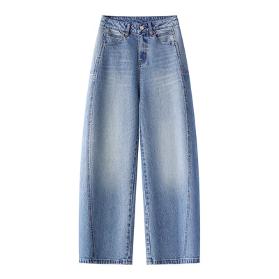 雅鹿浅蓝色高腰弯刀牛仔裤女春季