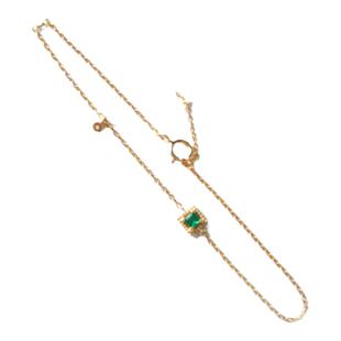 祖母绿方糖手链 女黄.金纯银翡翠绿方单钻手镯轻奢法式复古绿宝石