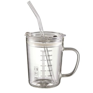 玻璃杯水杯家用把手喝水杯子耐高温咖啡杯泡茶杯刻度牛奶杯豆浆杯
