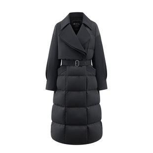 艾莱依御风系列长款风衣鹅绒服女2025冬季新款时尚显瘦羽绒服外套