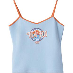 tutuanna睡衣夏季女 全棉高弹字母印花撞色吊带背心家居服两件套