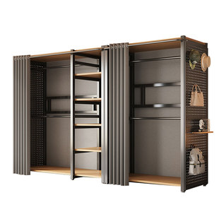 洞洞板衣柜家用卧室挂衣架落地简易金属置物架子开放式组合衣帽架