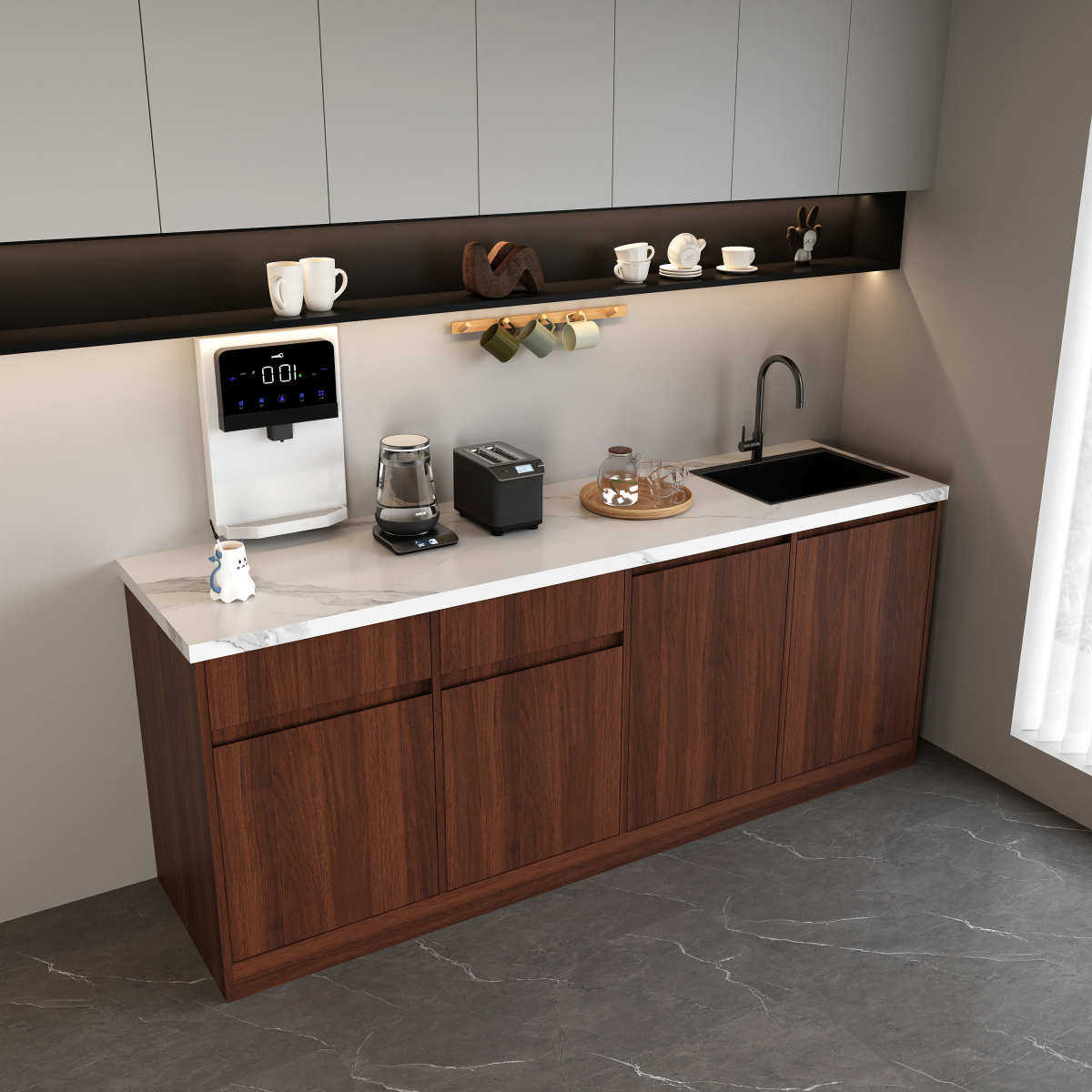 水吧台一体柜办公室商用休闲靠墙公司茶水柜咖啡柜洗手池操作台柜