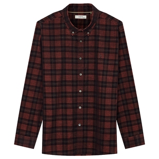 Hazzys哈吉斯男装冬季时尚长袖灯芯绒格纹衬衫潮上衣