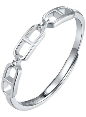 六桂福925银镂空戒指女开口素戒